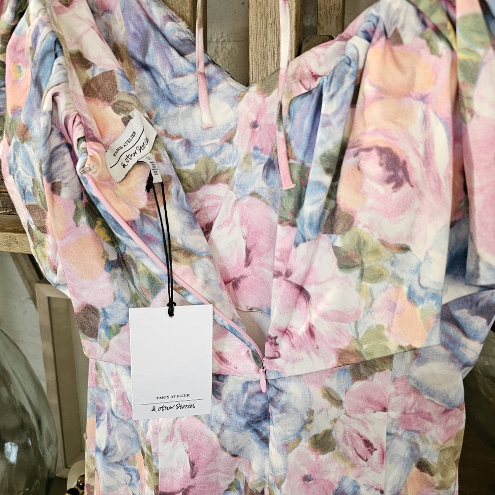 & Other Stories Floral Ruffle Mini Dress Pink & Blue Off-Shoulder Party - Picture 3 of 12